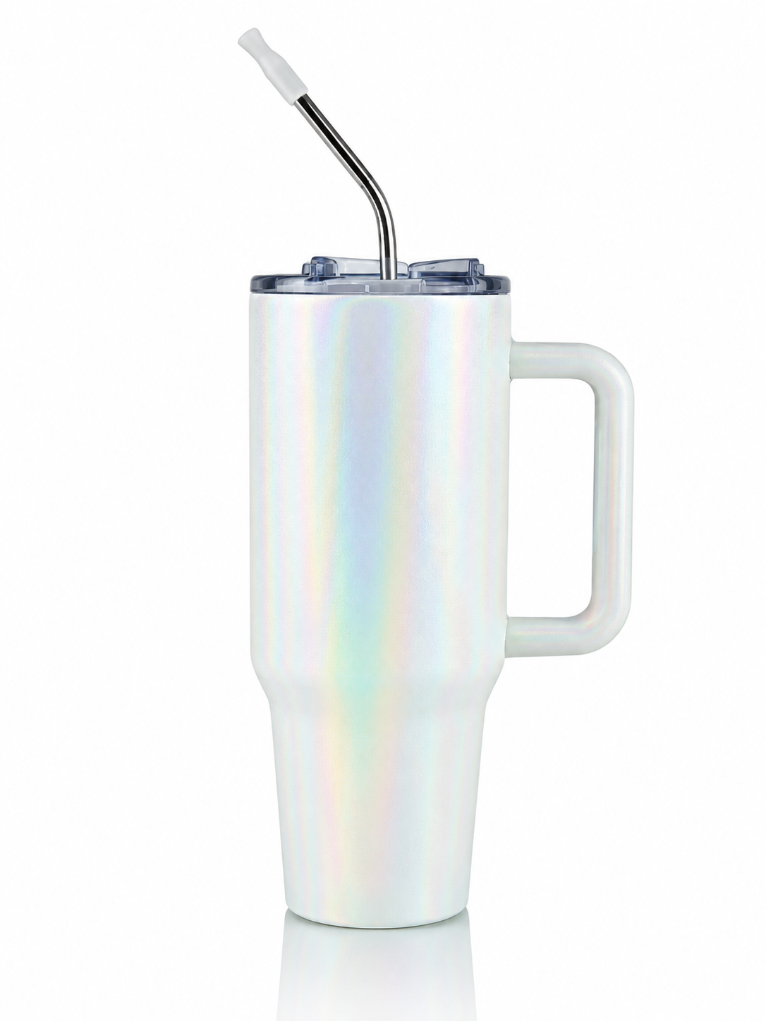 40oz Holographic White Stainless Steel Tumbler with Handle
