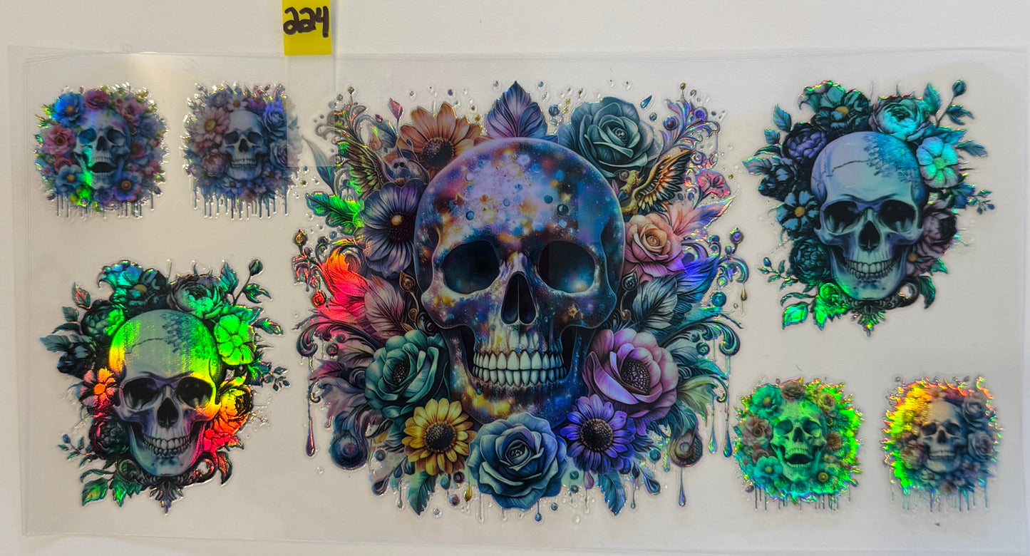 Holographic Skull w/ Flowers - W224
