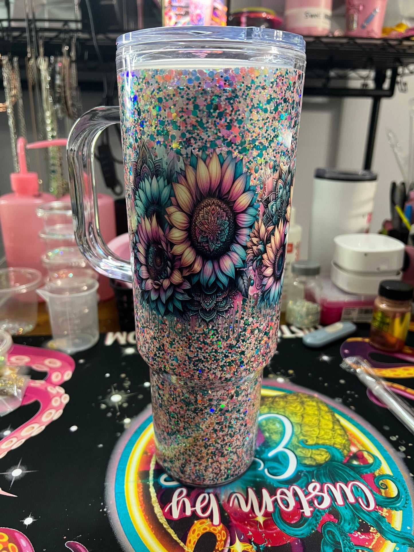 Premade 40oz acrylic Oopsie Cup Dripping Flowers