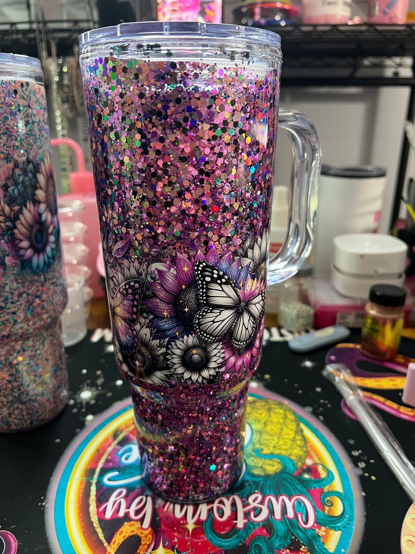 Premade 40oz acrylic Oopsie Cup Purple Butterflies