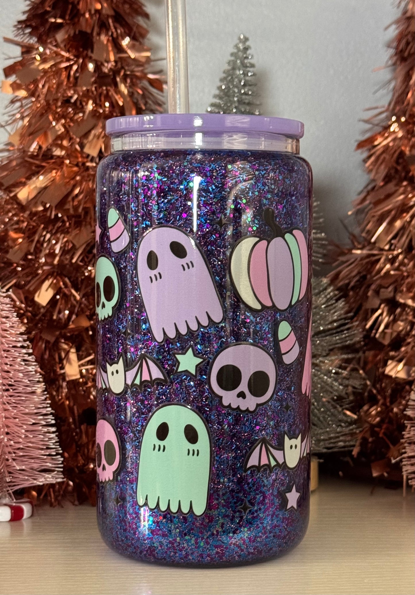Purple Halloween 16oz Glass Cup