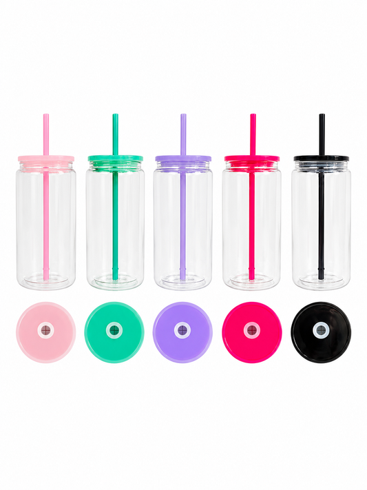 Custom 16oz Acrylic Snowglobe Cup with Colored Lid and Straw