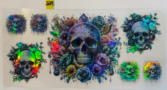 Holographic Skull w/ Flowers - W224