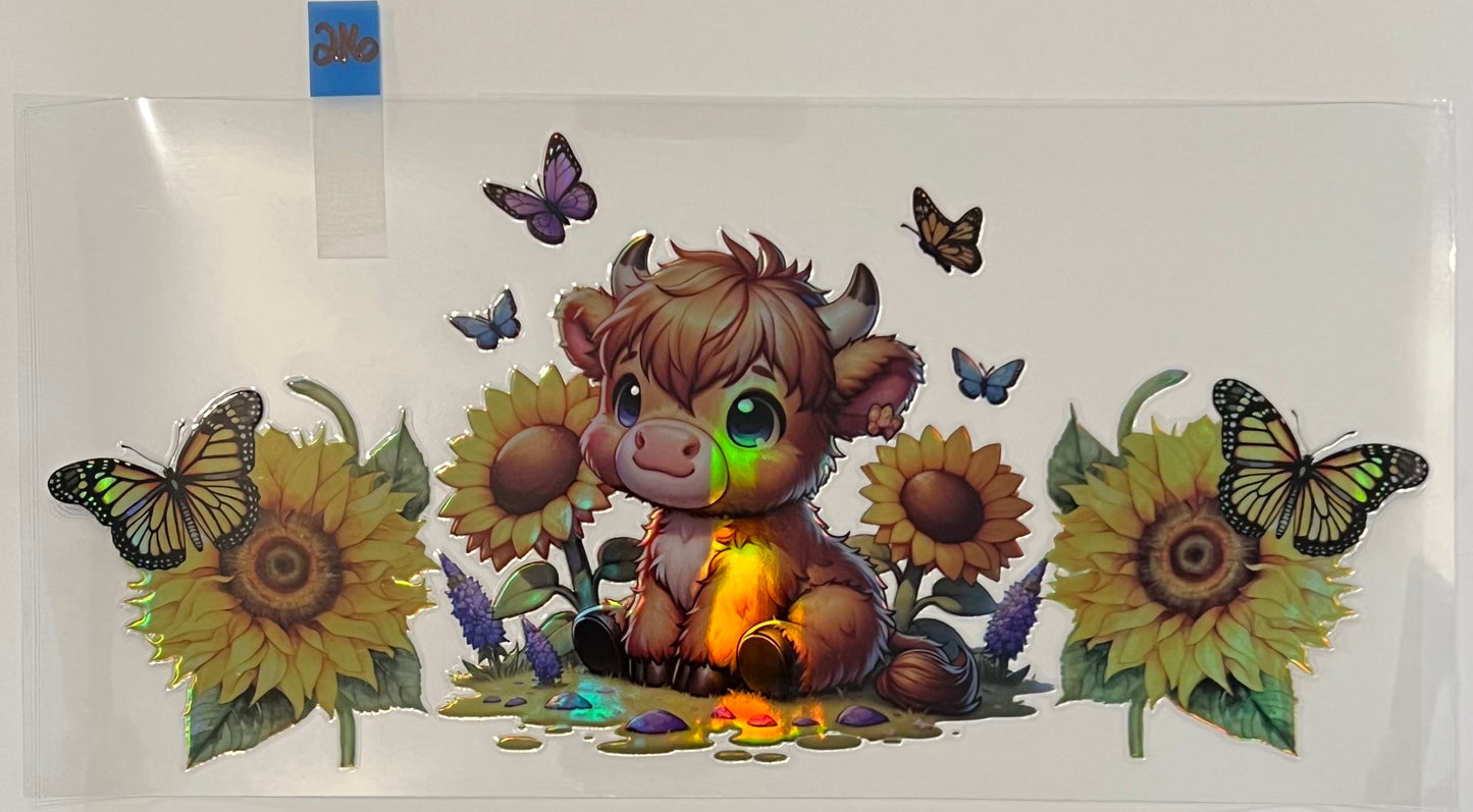Holographic Cow, Sunflowers, Butterflies - W216