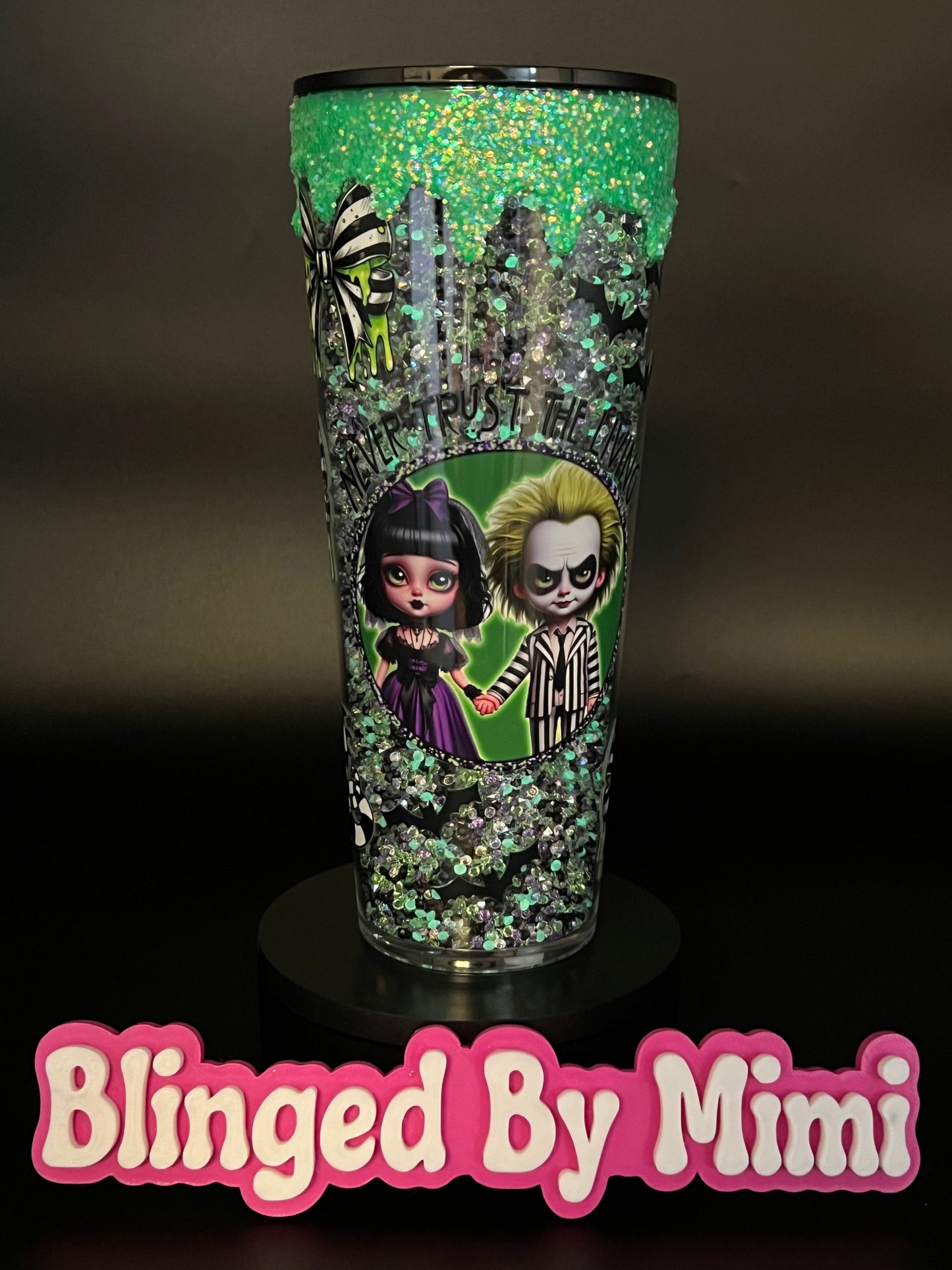 Premade 24 oz acrylic Glow in the Dark - Beetlejuice Bling/Rhinestone Cup
