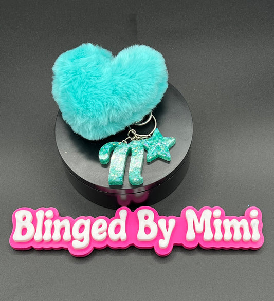 Custom Resin Initial Keychain w/ Bling Rope