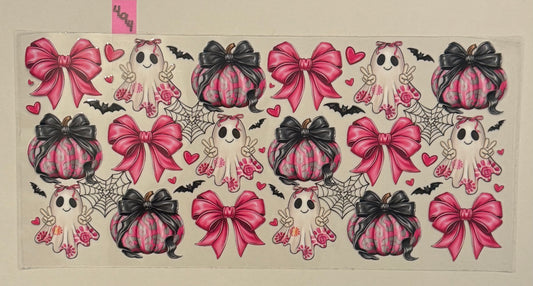 Pink Bow, Pumpkin & Ghost - W494