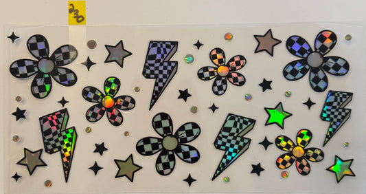 Holographic Checkered Flowers, Lightning Bolts & Stars - W230