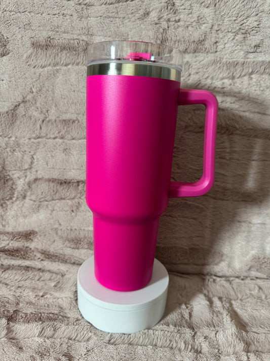 40oz Hot Pink Stainless Steel Tumbler with Handle