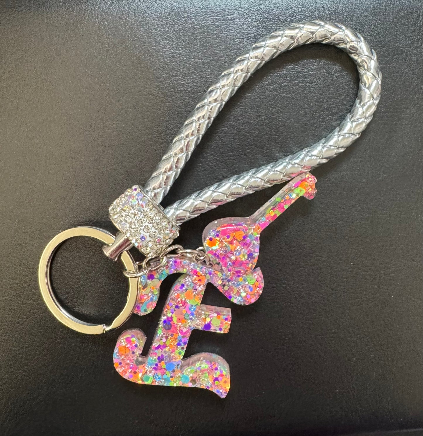 Custom Resin Initial Keychain w/ Bling Rope