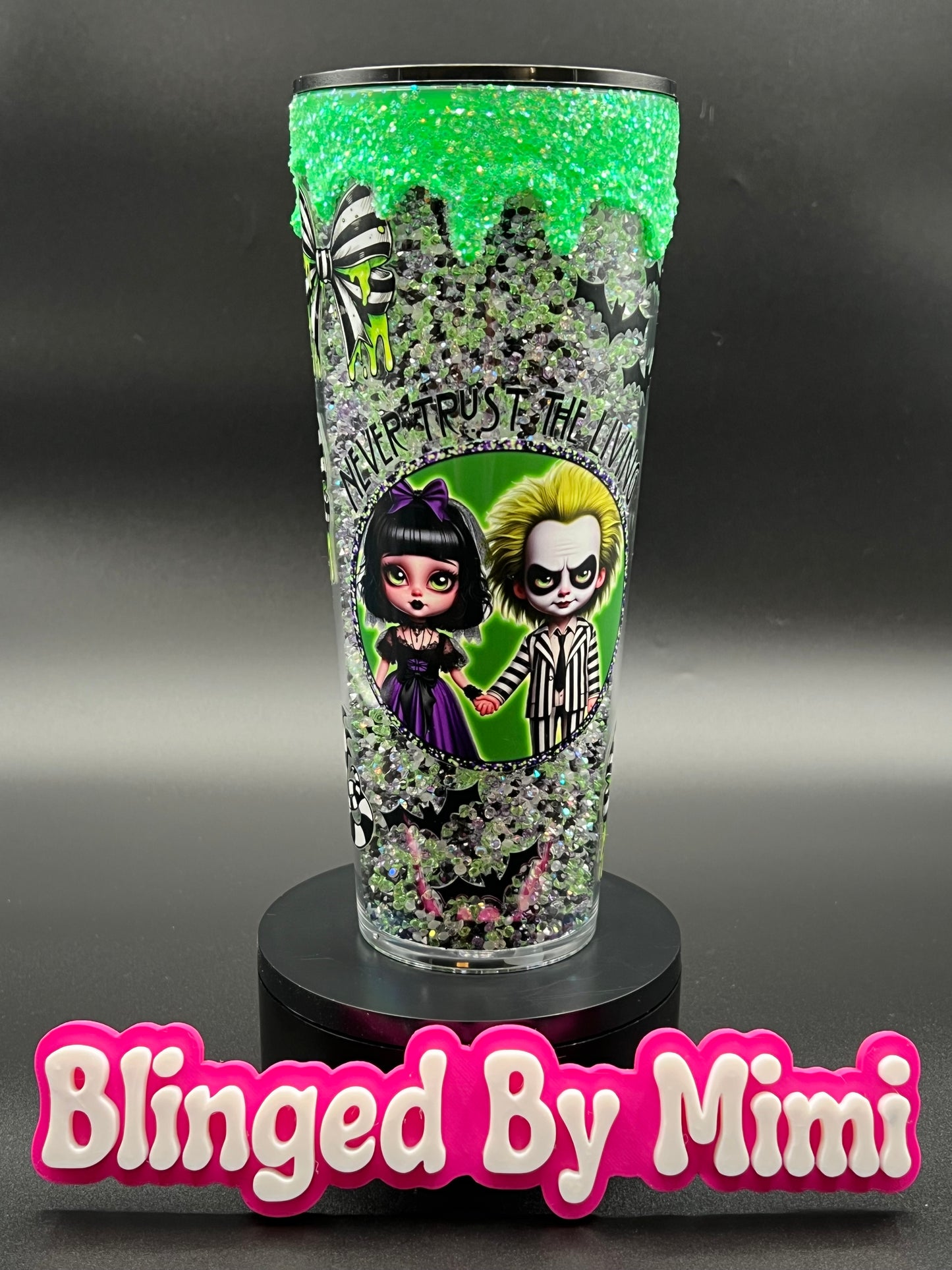 Premade 24 oz acrylic Glow in the Dark - Beetlejuice Bling/Rhinestone Cup