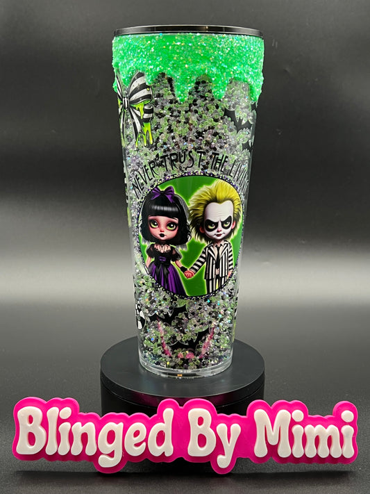 Premade 24 oz acrylic Glow in the Dark - Beetlejuice Bling/Rhinestone Cup