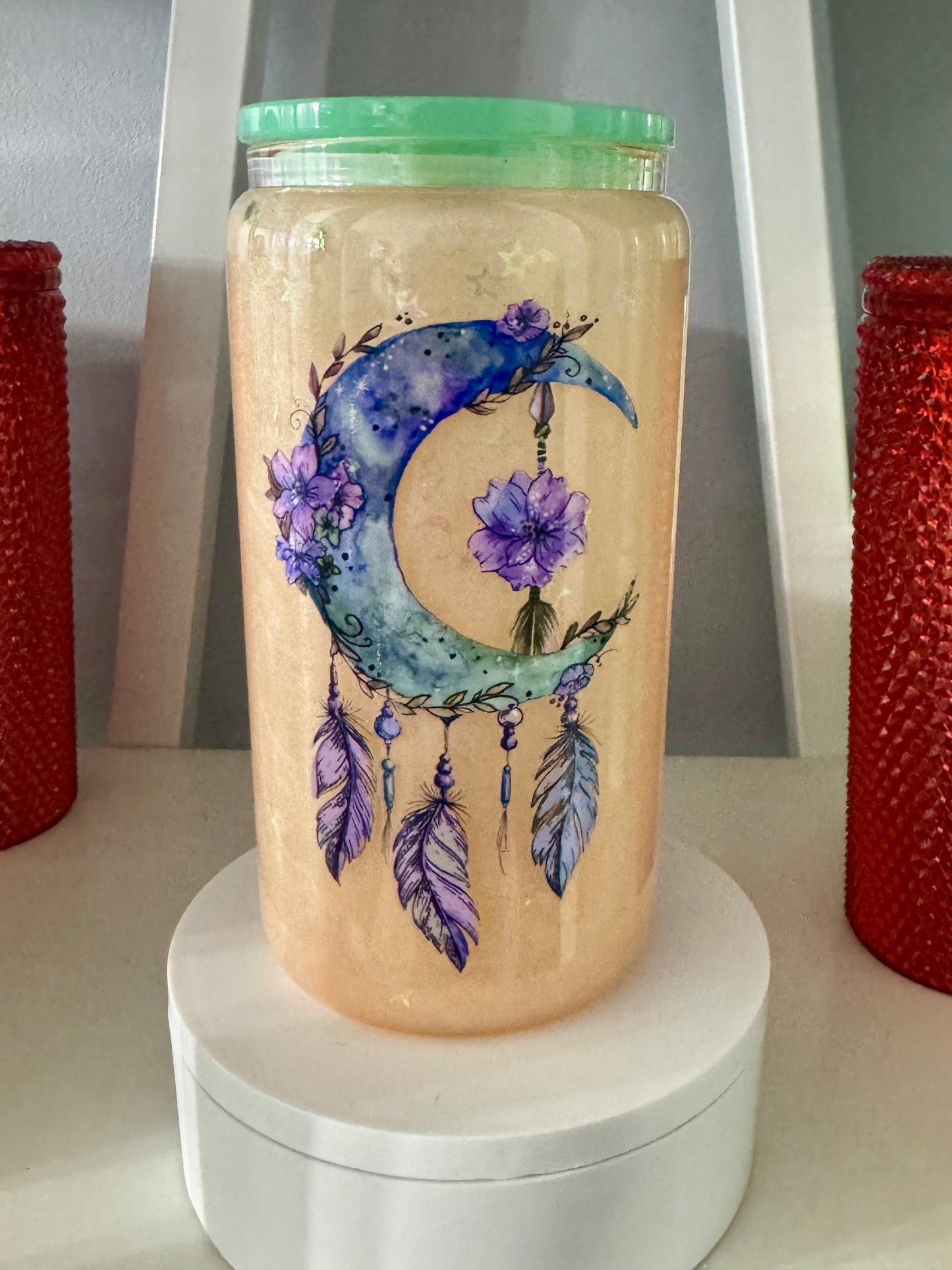 Dream Catcher Cup 16oz Glass Shimmer Cup