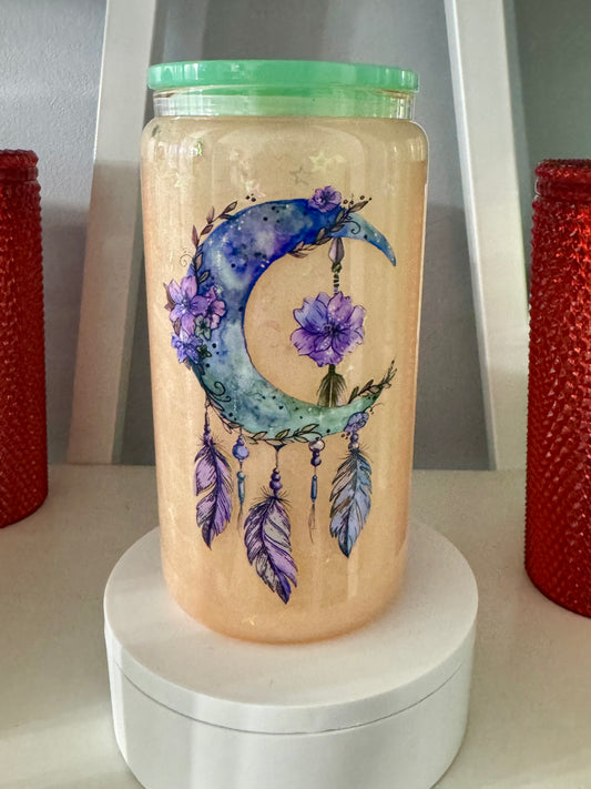 Dream Catcher Cup 16oz Glass Shimmer Cup