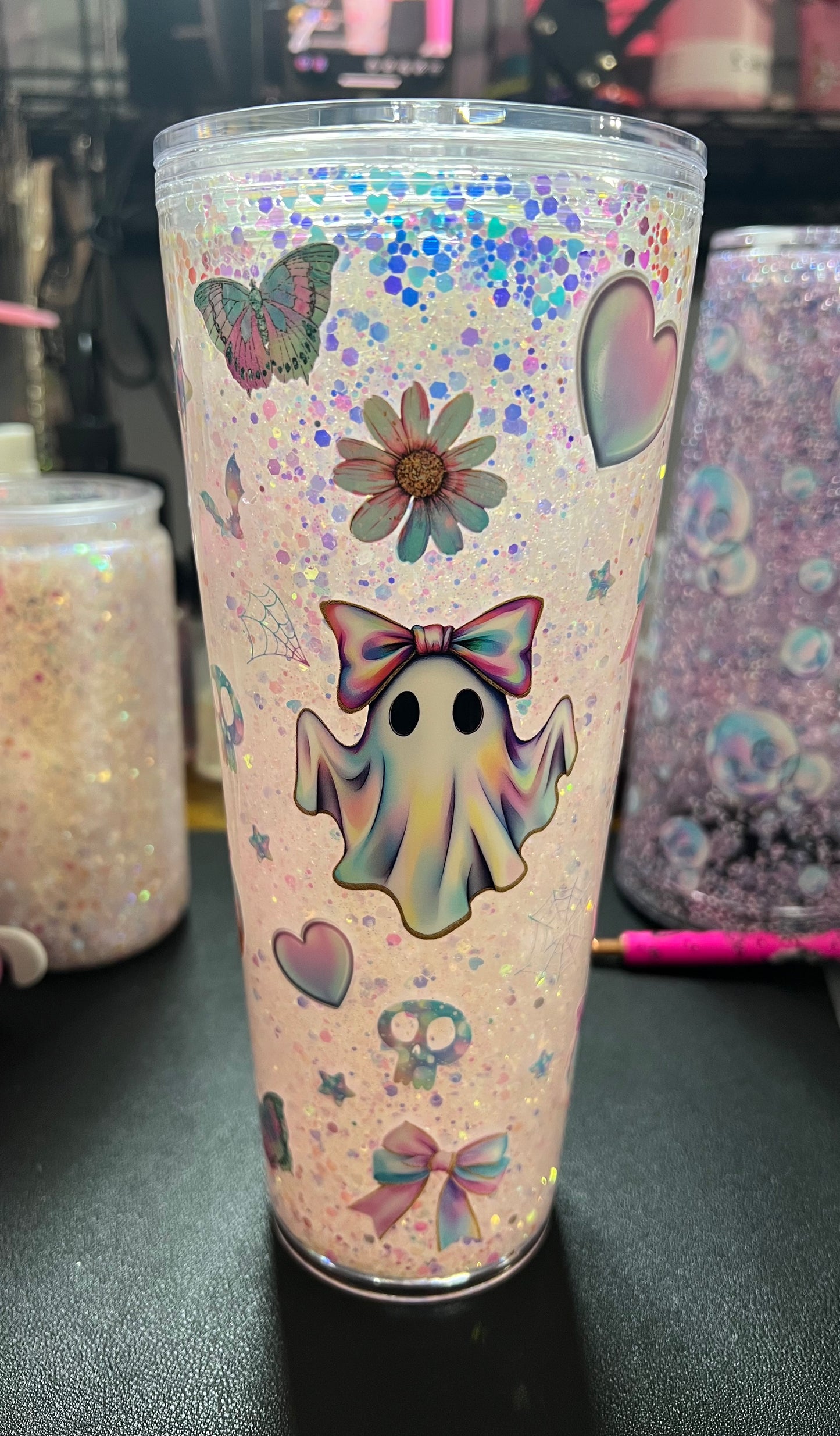 Premade 24 oz acrylic Glow in the Dark Opal Ghosty