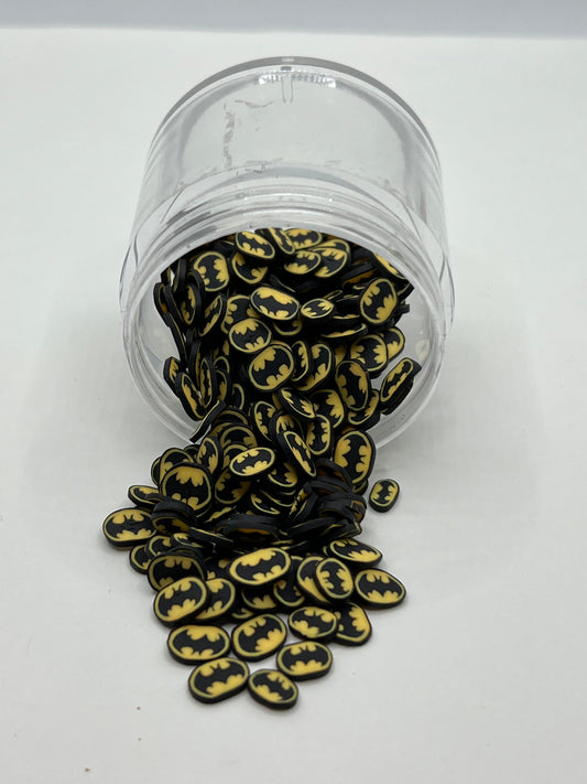 Yellow and Black Batman Logo Polymer Clay Slices (Non-Edible)