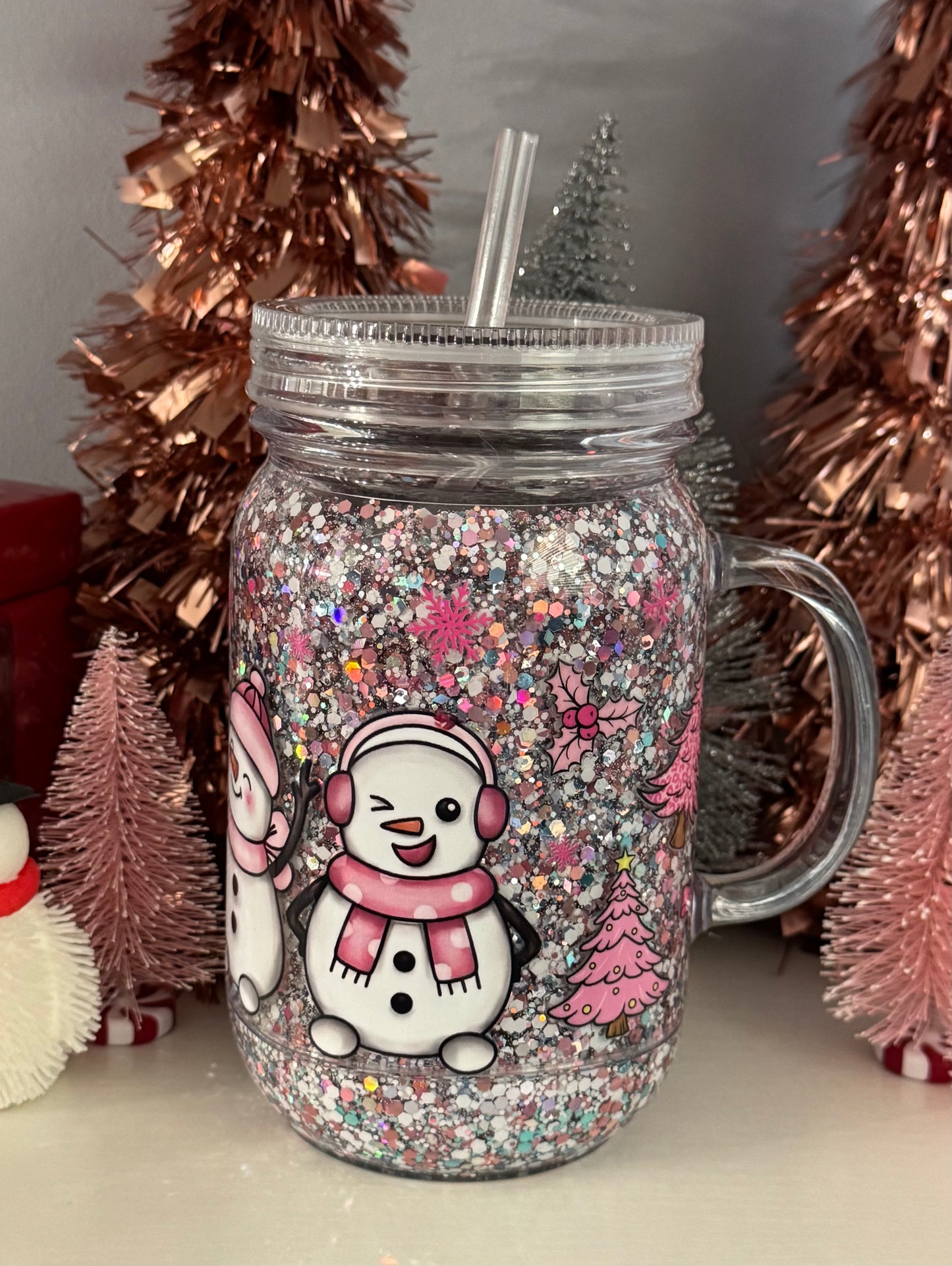 Snowman Snowglobe Acrylic Mason Jar