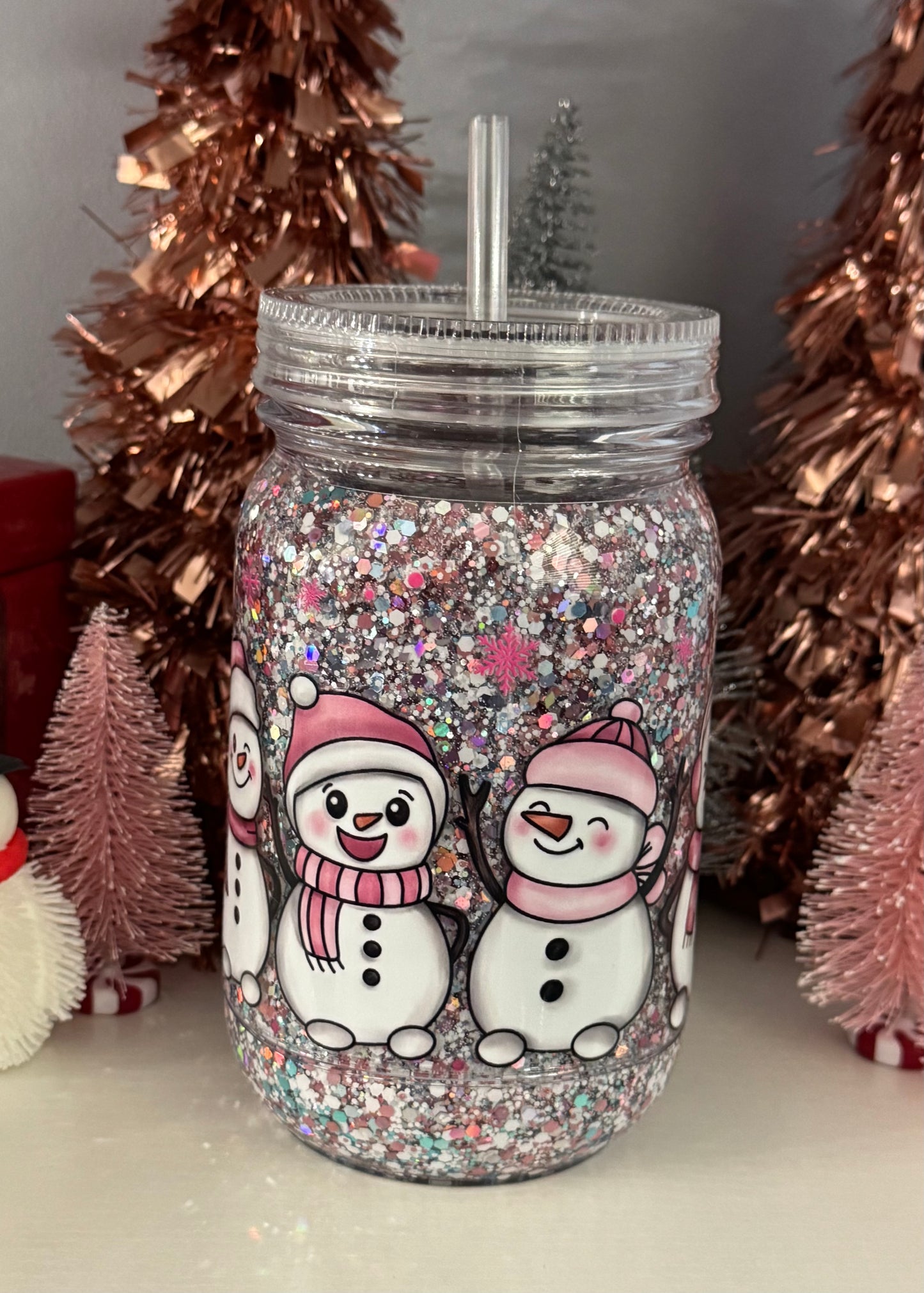 Snowman Snowglobe Acrylic Mason Jar