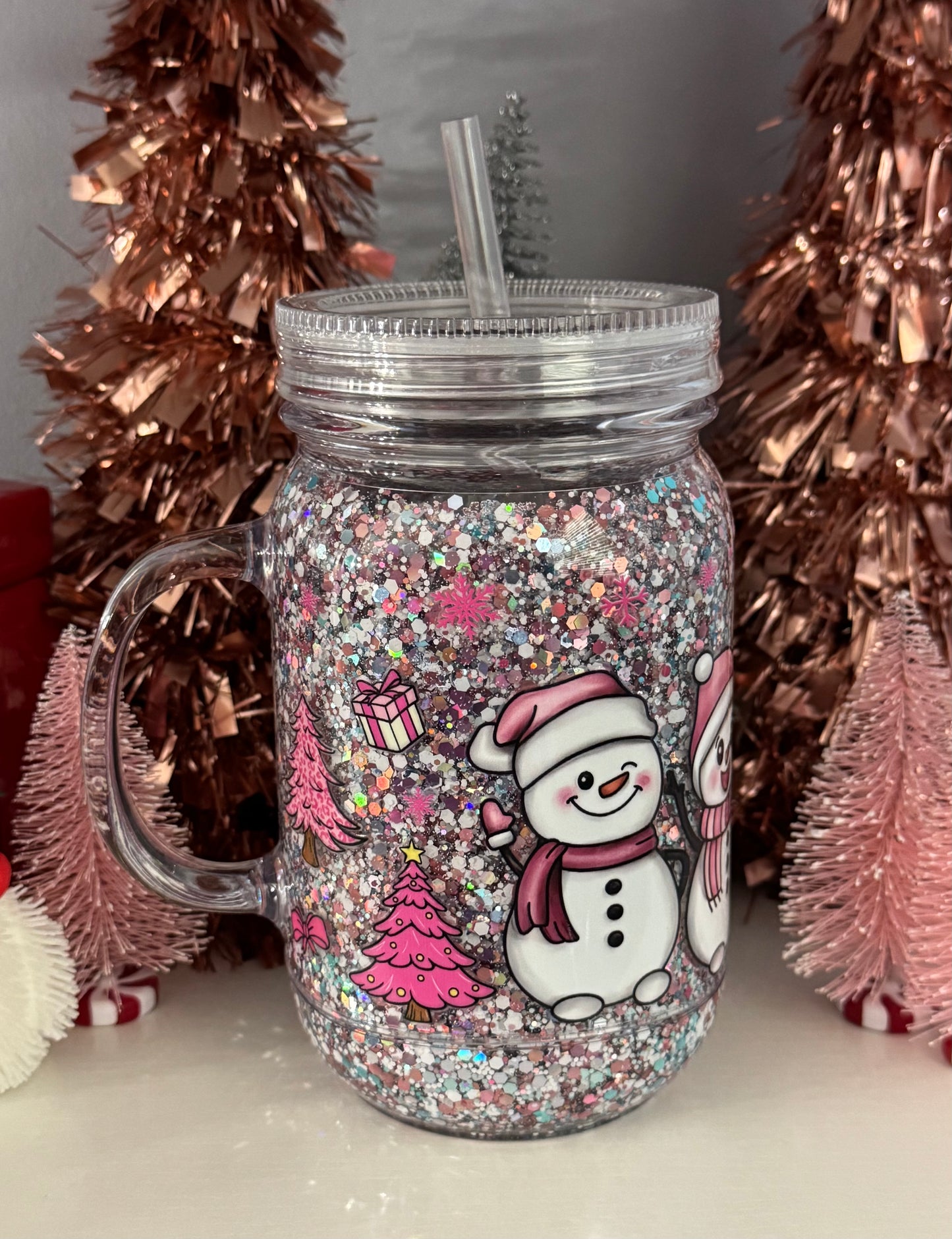 Snowman Snowglobe Acrylic Mason Jar