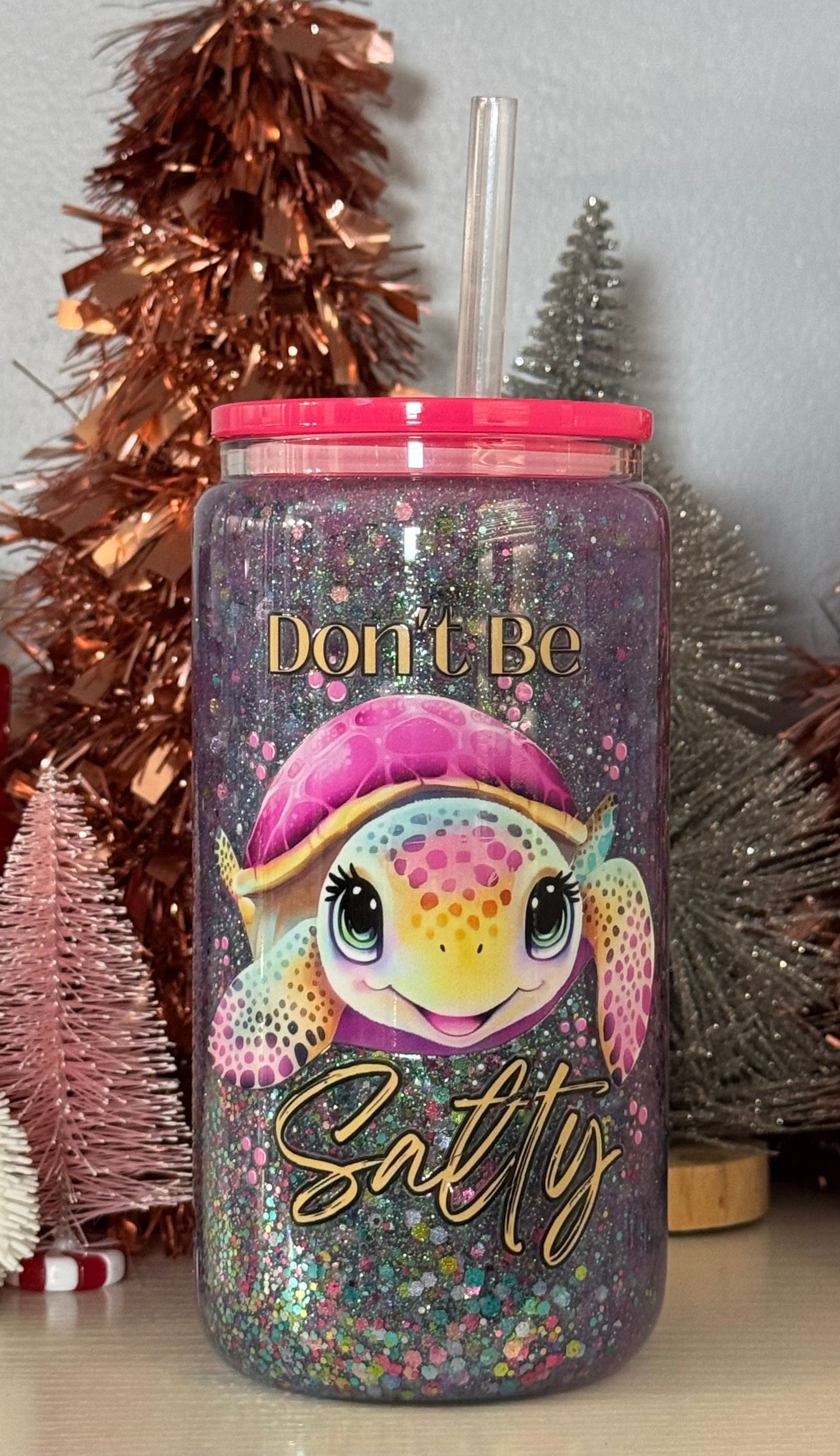 Salty Turtle 16oz Glass Snowglobe Cup