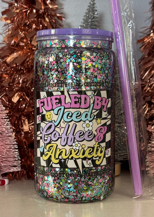 Ice Coffee & Anxiety 16oz Acrylic Snowglobe Cup